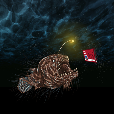 A screenshot of the Phish Tank homepage, which shows an anglerfish getting ready to swallow a University of Utah ID card.