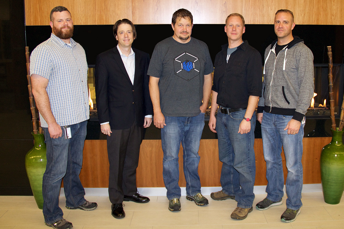 From left: Security Analyst Ben Poster, Enterprise Security Manager Corey Roach, and Security Analysts Jake Johansen, Dustin Udy, and Ryan Terry.