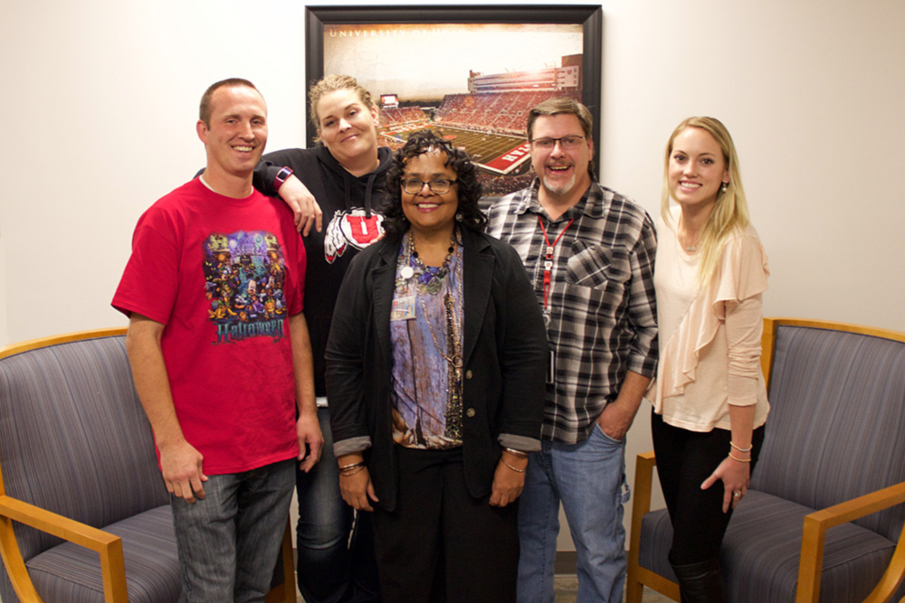 From left: Service Coordinators Eric Jensen and Samantha "Sam" Lankford, Syndi Haywood, associate director of Voice Systems and Business Administration, and Service Coordinators Cory Hale and Ariel Baughman. Not pictured: student employees Jacob Durham, Paul Gentile, Kurt Groesbeck, and Nick Hemingway.