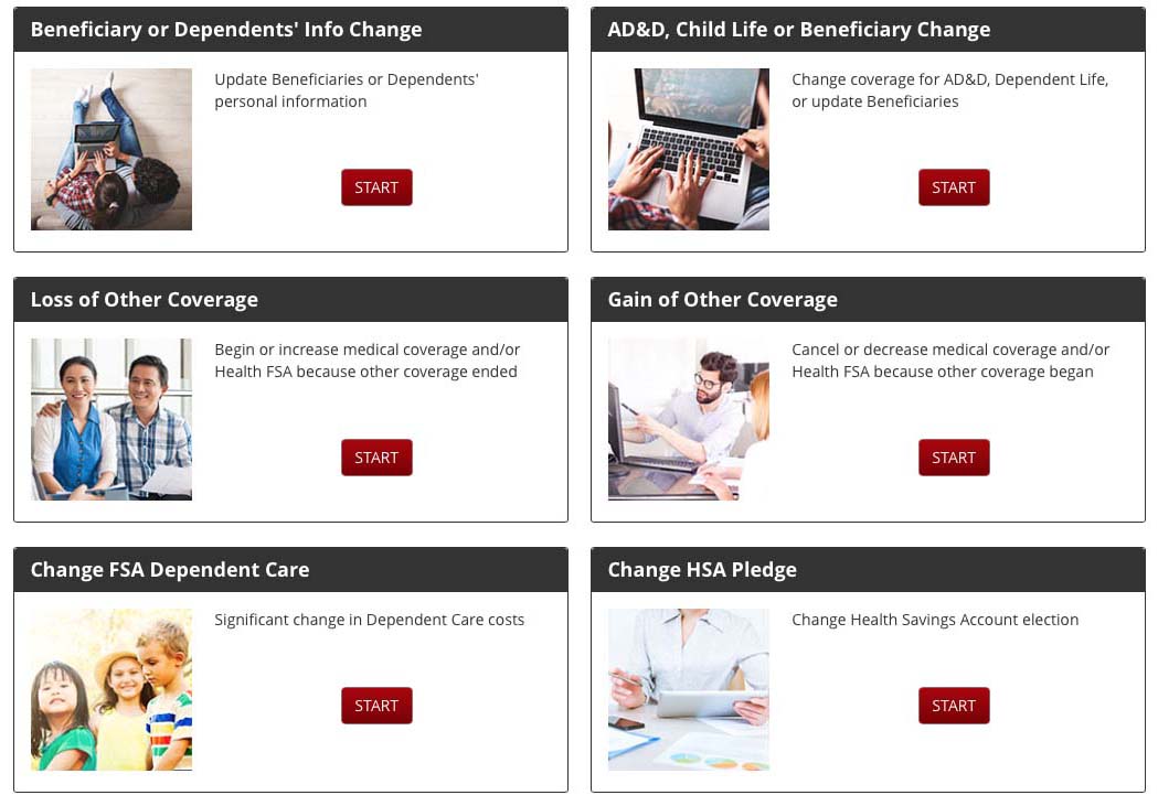 Examples of life events that potentially signal a change in insurance and benefits coverage.