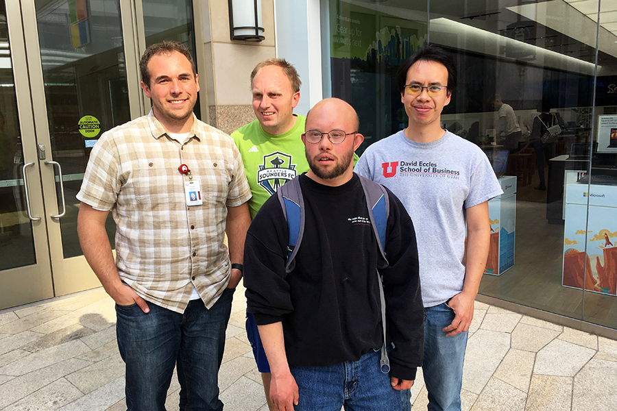 L-R, former UIT employee Tyler Sauer, e-gaming partners Eric Ottoson and Greg Kogan, and UIT's Kevin Cai.  