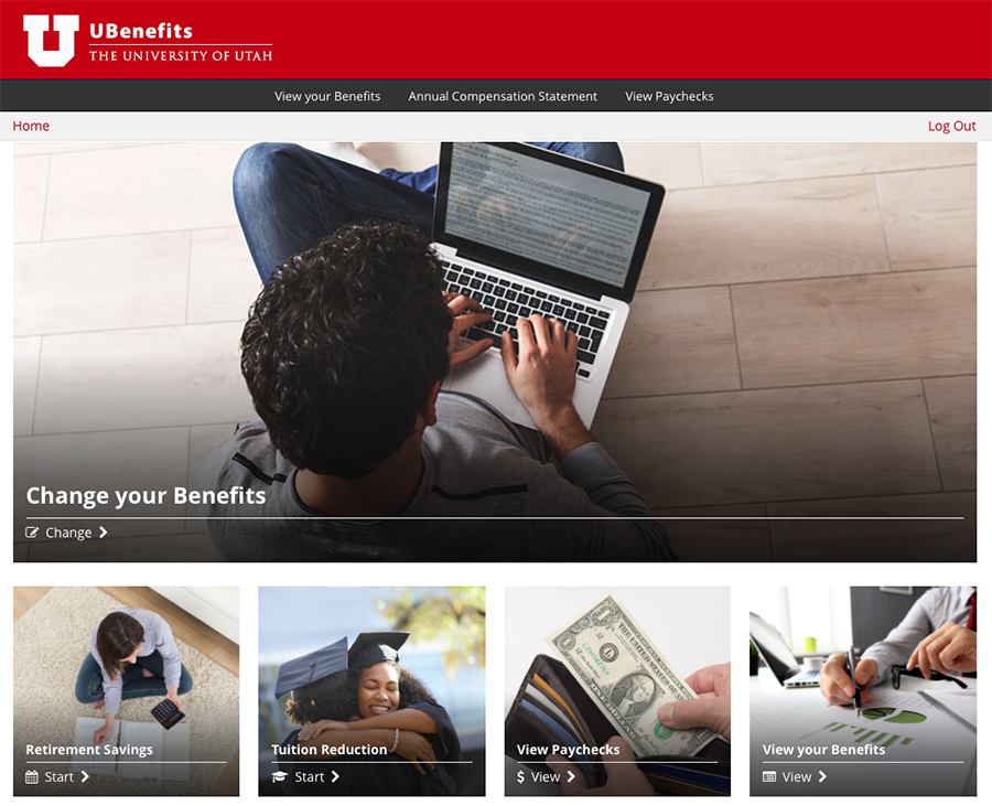 Screenshot of the UBenefits homepage.