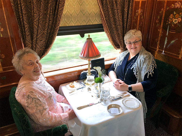 L-R: Nancy and Julia Harrison, mother and daughter, aboard the famed Orient Express.