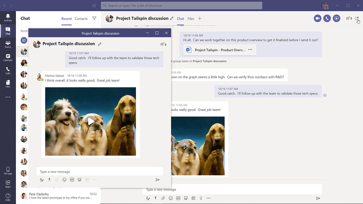 Screenshot of a pop-out chat window in Microsoft Teams. Image used with permission from Microsoft.