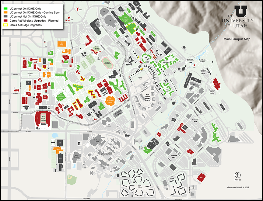 This University of Utah wireless network map outlines CARES Act-funded interior Wi-Fi upgrades (select to enlarge)