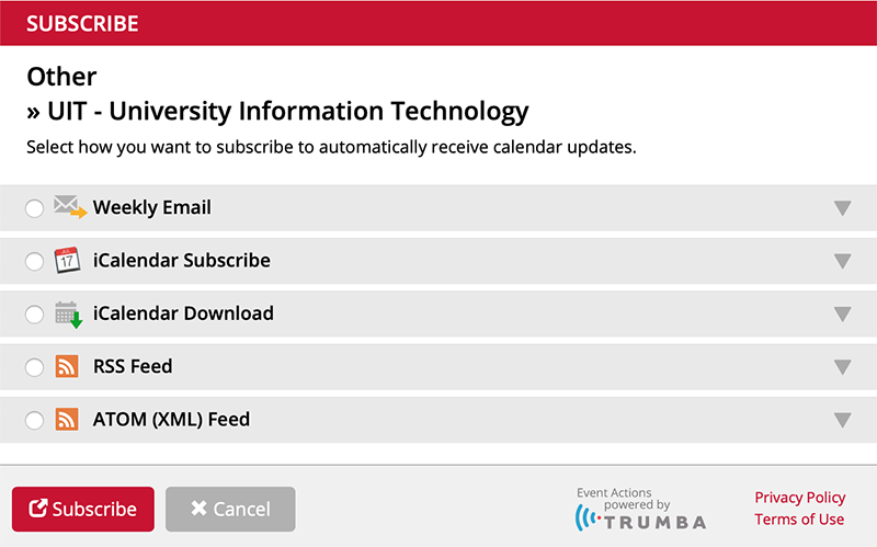 Subscribe to automatically receive calendar updates