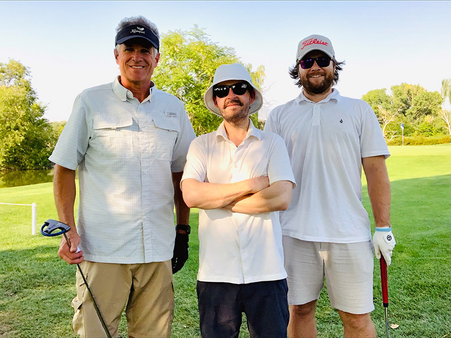 L-R: Jim Urry, Jake O’Connor, and Mason Barnhill pose for a photo at Forest Hill Golf Course during the UIT/ITS golf tournament on September 9, 2021.