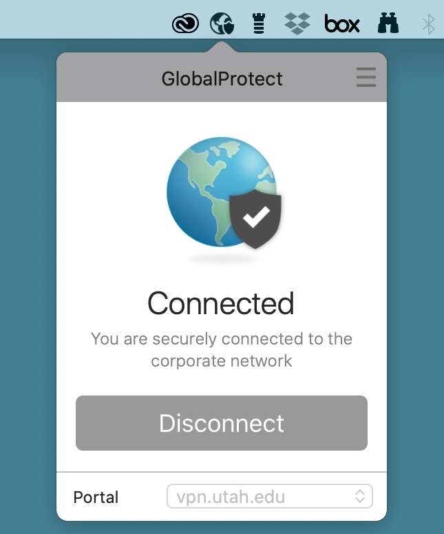 The GlobalProtect VPN application as accessed on a MacBook Air.