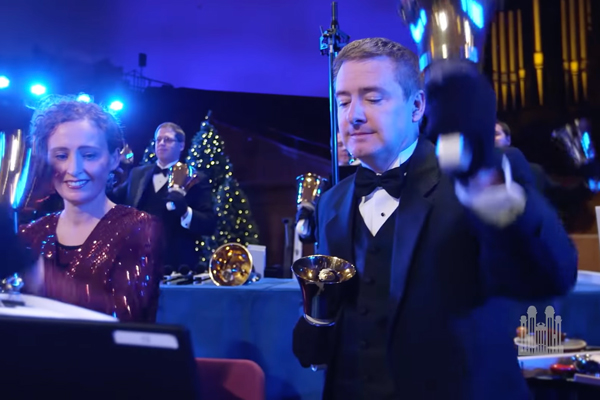 Worsley plays the bells during a wintertime concert by the Bells at Temple Square. (Screenshot of video by The Church of Jesus Christ of Latter-day Saints)