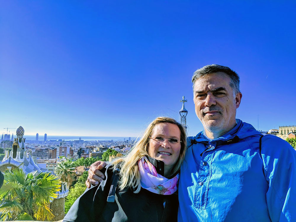 Sandra and Dave Packham in Barcelona, Spain at the Park Güell.
