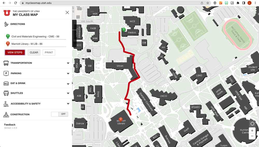 My Class Map can provide directions from one building on campus to another.