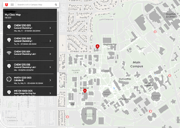 Once signed in, My Class Map shows students a list of the courses that they've registered for.