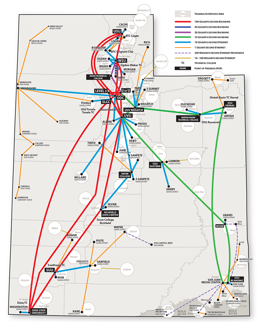 The Utah Education & Telehealth Network infrastructure map (image courtesy of UETN; select to enlarge)