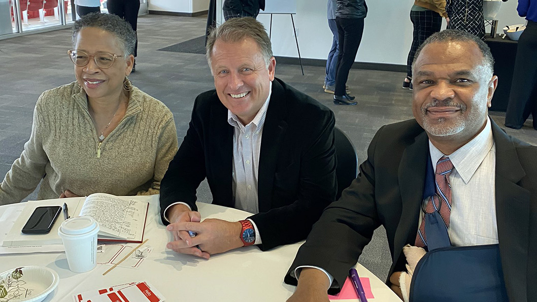 Dr. Martell L. Teasley, interim senior vice president of Academic Affairs and Provost, right, and University of Utah and President Dr. Taylor Randall, center, attend the presidential session of the Day of Collective Action.