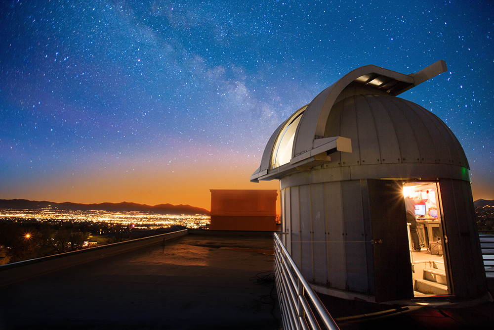 The South Physics observatory atop the South Physics Building has an excellent view of the Salt Lake valley as well as the skies (photo courtesy of Jeff Bagley).