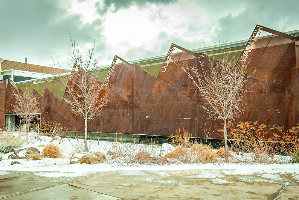 The parking structure facade boasts a Basin and Range design.