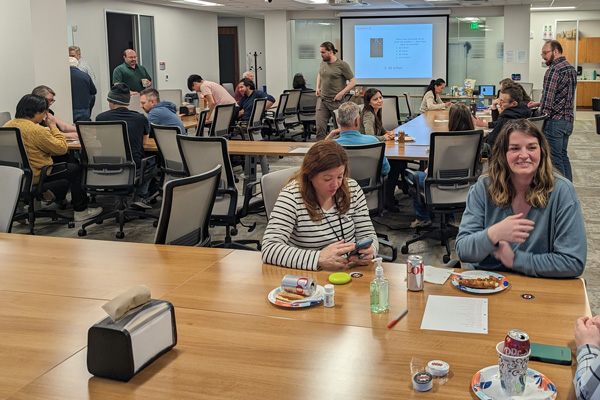 DCIO employees enjoyed pizza, games, and trivia during "Just Shy of Pi Day" on March 13, 2024, at 102 Tower. (Photo by Patrick Harris)