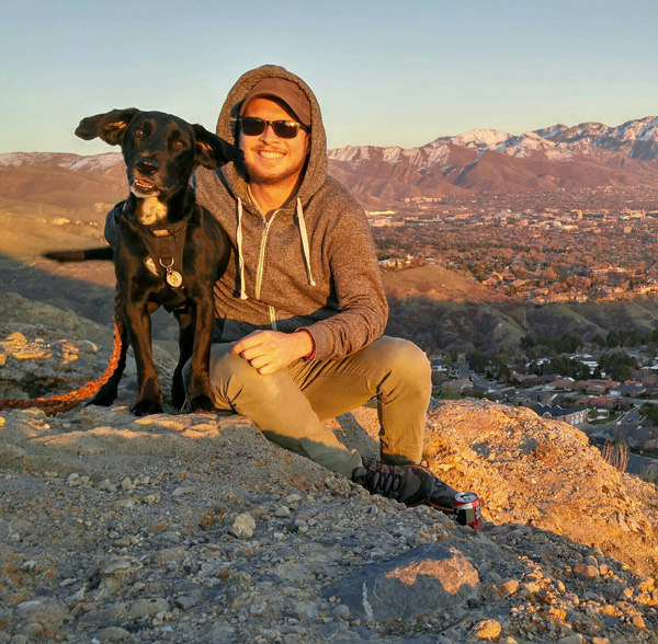 Hemingway hikes near Ensign Peak above downtown Salt Lake City with his dog, Rooney, who is named after retired England national football (soccer) team player Wayne Rooney.