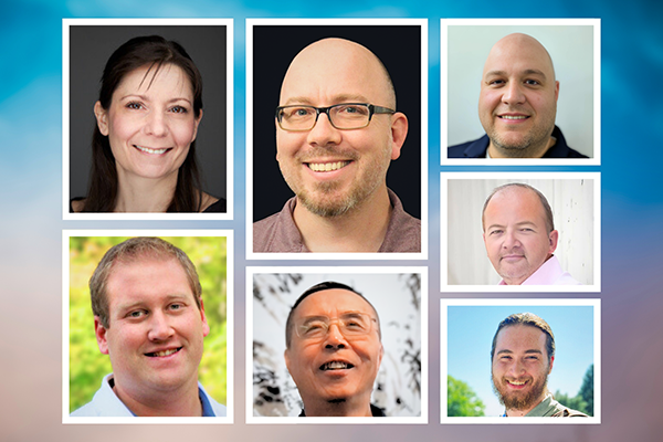 2024-2025 Kevin Taylor Memorial Service Award nominees, clockwise from top left: Barb Iannucci, Chris Moore, Charles Wilcox, Dean Keyek-Franssen, Maximus Isakson, Joey Yang, and Dax Christensen