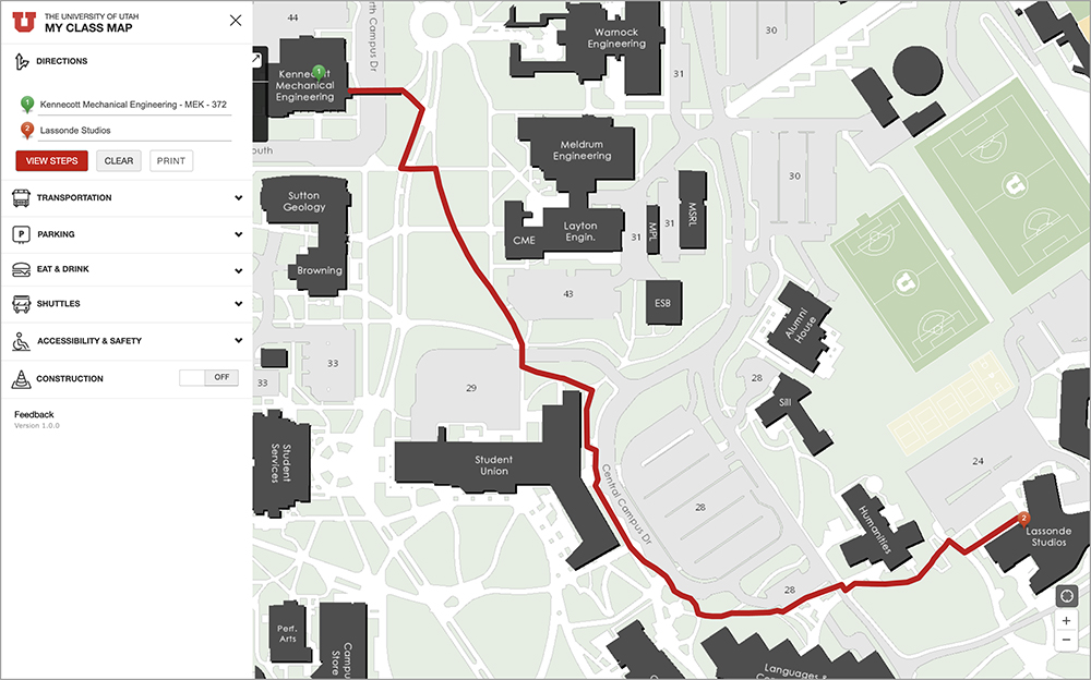 Students can use My Class Map to get directions from one class or building on campus to another