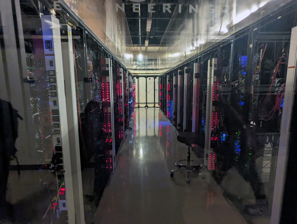 Each DDC “pod” consists of two rows of racks connected to doubly redundant power supplies. Heat from the equipment is rejected from the building.