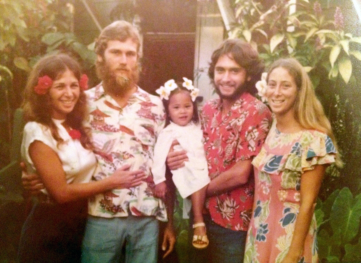 Devaki Murch, center, and her adoptive family on Kauai, Hawaiʻi. (Photo courtesy of Murch)
