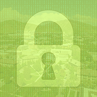 Light-green tinted photo illustration of a lock in front of an aerial view of the University of Utah campus.