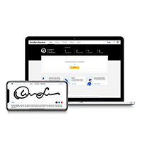 Illustration of the DocuSign e-signature service interface on mobile devices, courtesy of DocuSign.