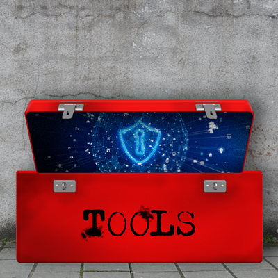 A red toolbox with the word 