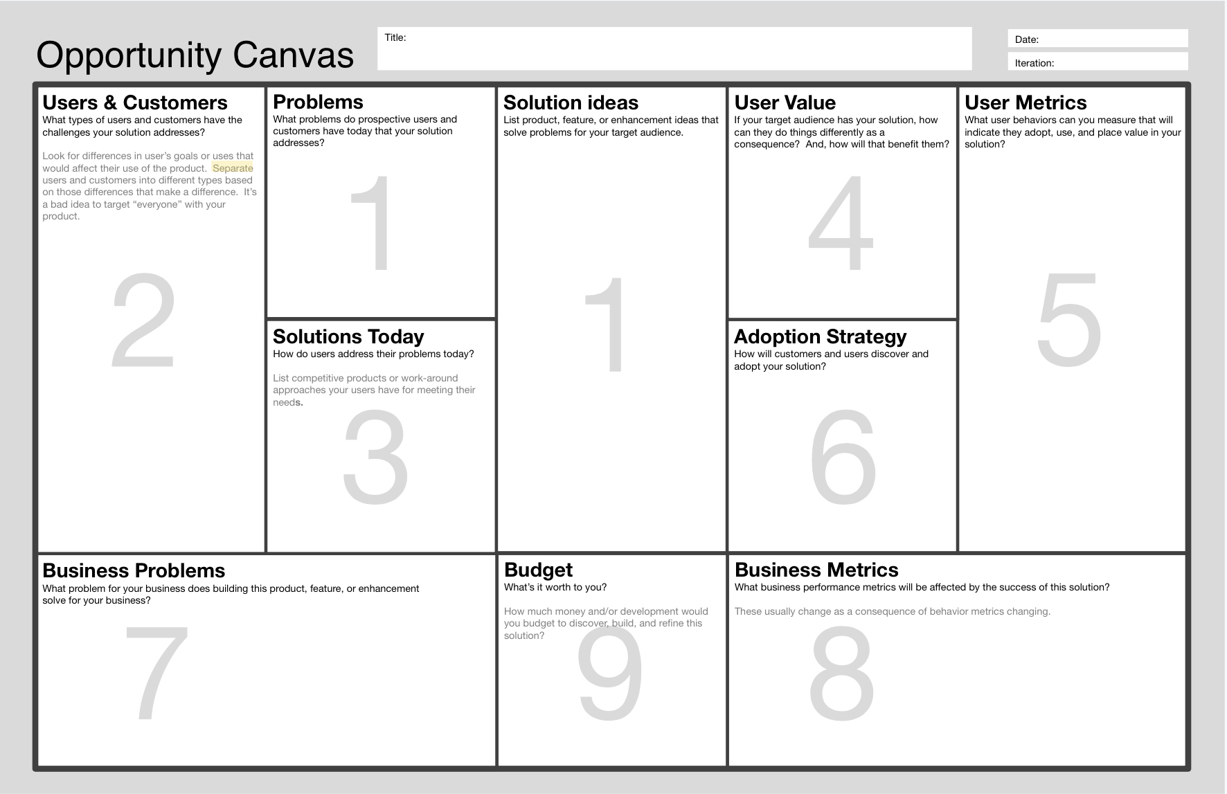 Example of an opportunity canvas