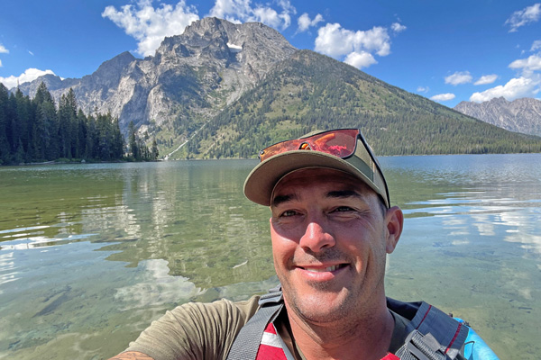 Puzey kayaks on Leigh Lake in Grand Teton National Park. (Courtesy of Brett Puzey)