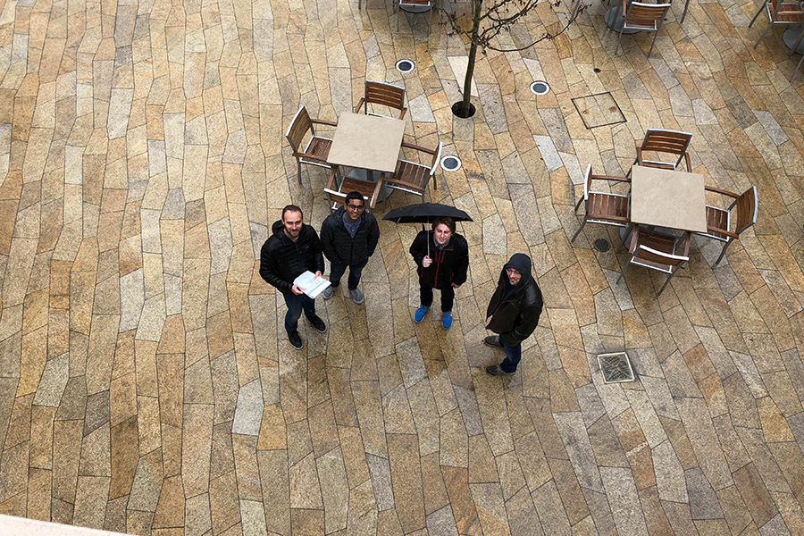 "Team Folly" won a scavenger hunt on 4/6, part of a USS employee morale event. This is "Bird's-eye view photo."