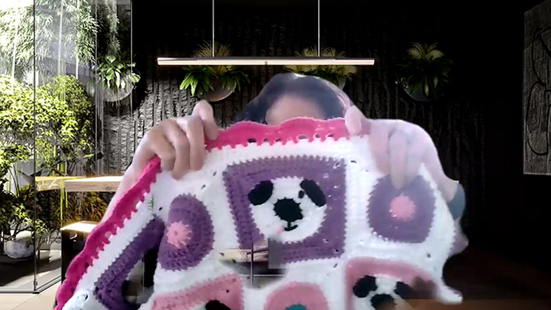 Rachael Sheedy has been crocheting a blanket with panda faces for her niece.