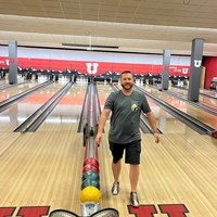 Brad Grow walks down the lane as UIT employees bowl September 1, 2022, at the A. Ray Olpin Union bowling alley.