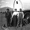 From the Life in the West collection: “Covered wagon with three men, a woman, and a dog.” Image courtesy of J. Willard Marriott Library.