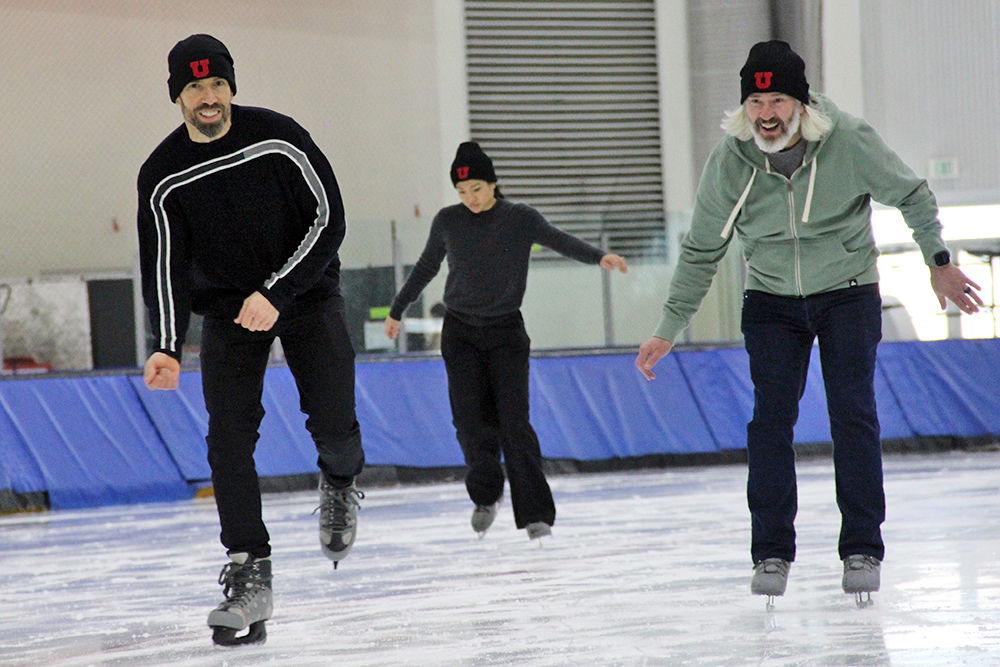 UIT employees ice skate during the UIT Holiday Luncheon on December 11, 2023, at the Utah Olympic Oval. (Photo courtesy of Craig Bennion)