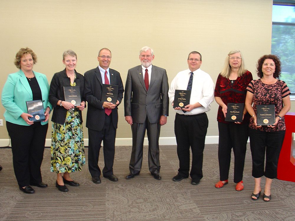 2013 University-level award winners with President David Pershing